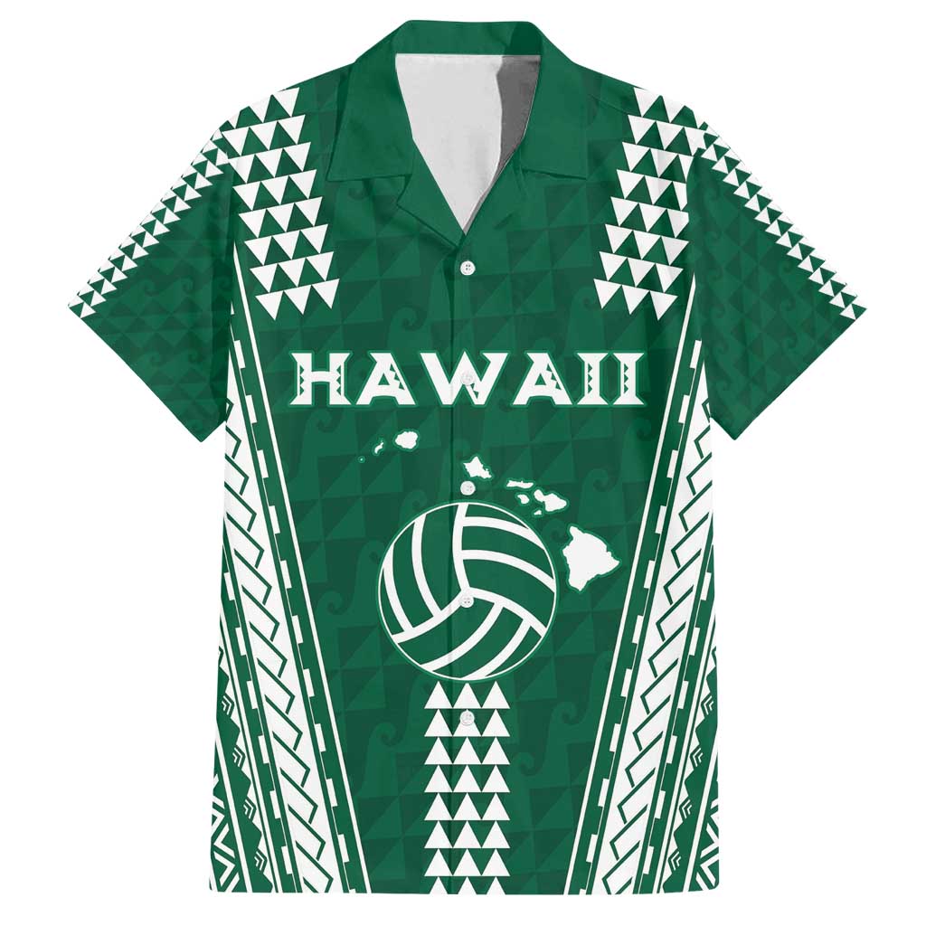 Polynesian Hawaii Volleyball Custom Family Matching Tank Maxi Dress and Hawaiian Shirt Green Kakau with Map Motif LT9 Dad's Shirt - Short Sleeve Green - Polynesian Pride