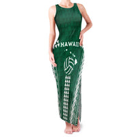 Polynesian Hawaii Volleyball Custom Family Matching Tank Maxi Dress and Hawaiian Shirt Green Kakau with Map Motif LT9 Mom's Dress Green - Polynesian Pride