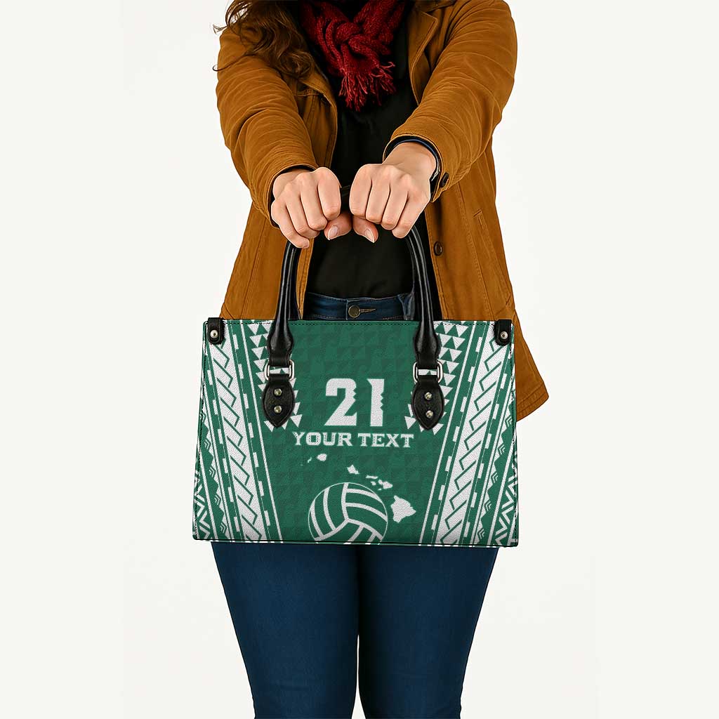 Polynesian Hawaii Volleyball Custom Leather Bag Green Kakau with Map Motif - Polynesian Pride