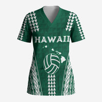Polynesian Hawaii Volleyball Custom Scrub Top Green Kakau with Map Motif LT9 Adult Green - Polynesian Pride