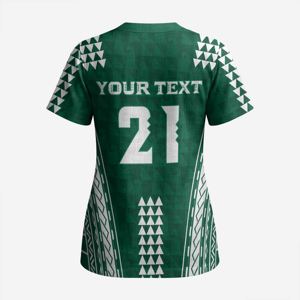 Polynesian Hawaii Volleyball Custom Scrub Top Green Kakau with Map Motif LT9 - Polynesian Pride