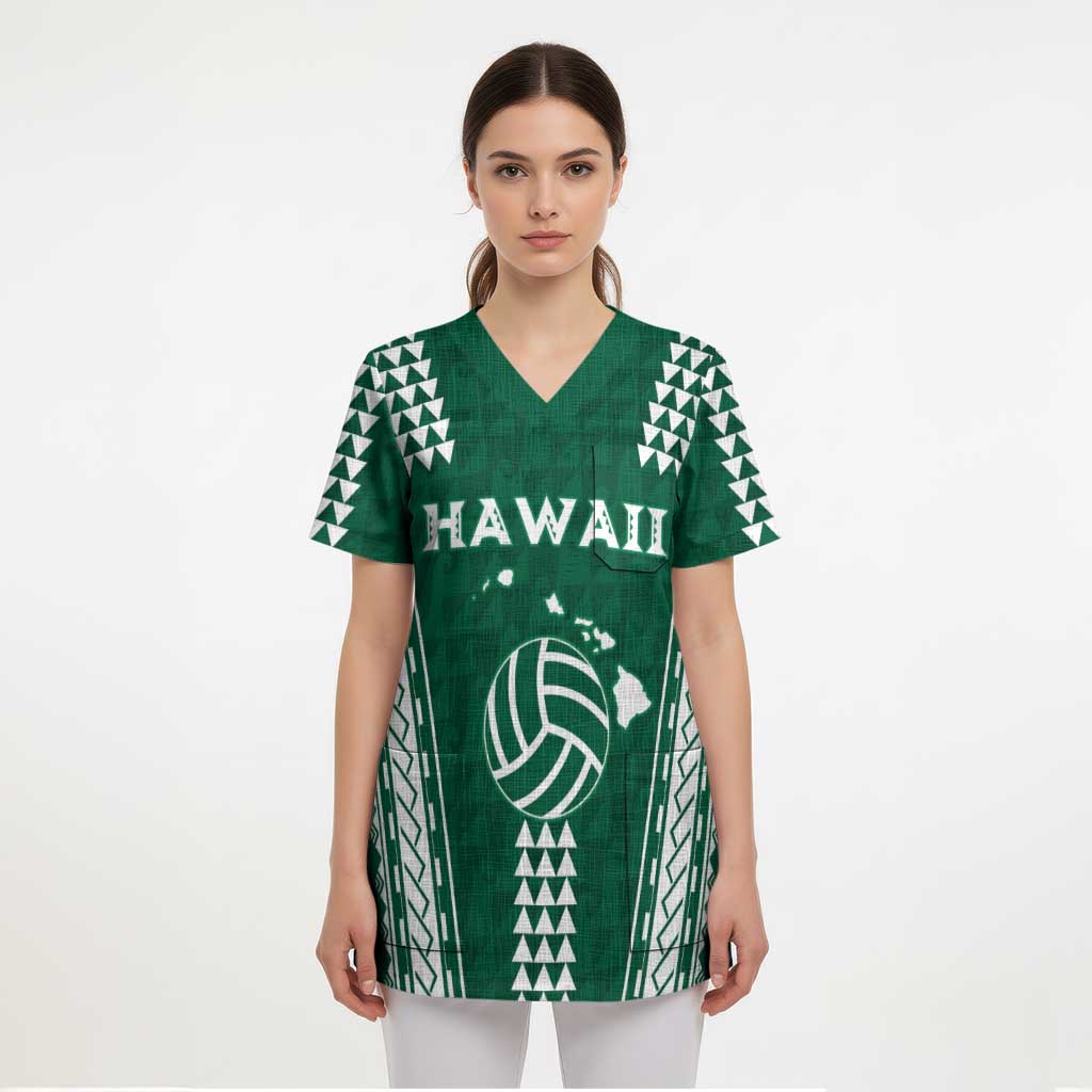 Polynesian Hawaii Volleyball Custom Scrub Top Green Kakau with Map Motif LT9 - Polynesian Pride