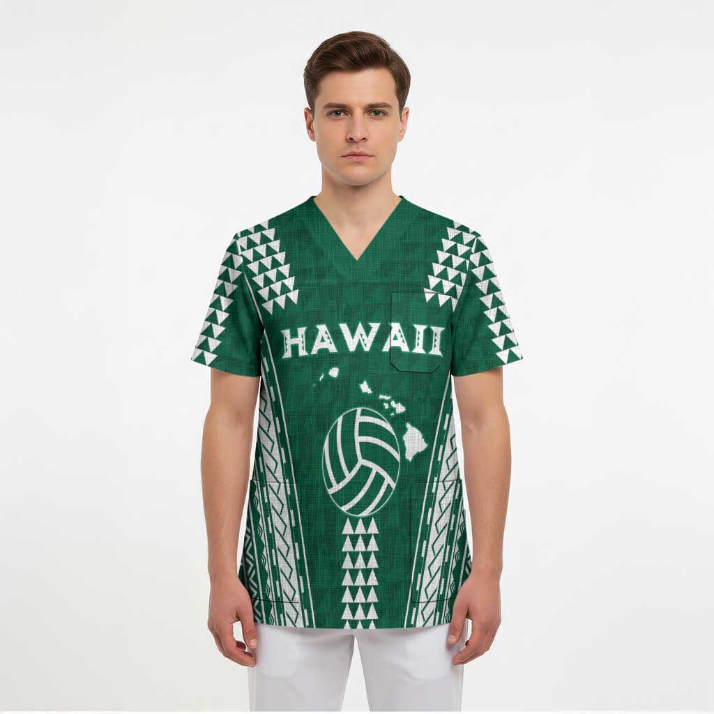 Polynesian Hawaii Volleyball Custom Scrub Top Green Kakau with Map Motif LT9 - Polynesian Pride