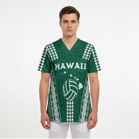 Polynesian Hawaii Volleyball Custom Scrub Top Green Kakau with Map Motif LT9 - Polynesian Pride