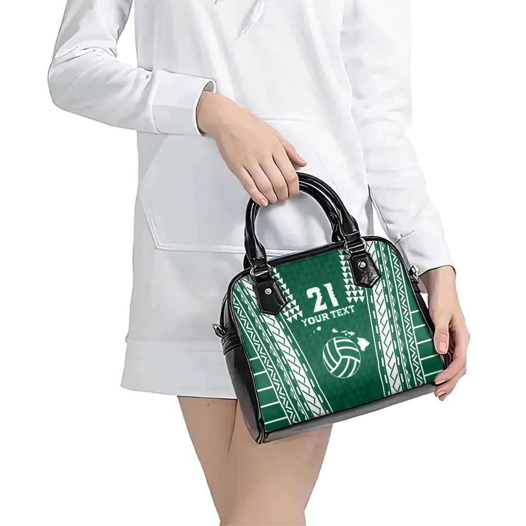 Polynesian Hawaii Volleyball Custom Shoulder Handbag Green Kakau with Map Motif