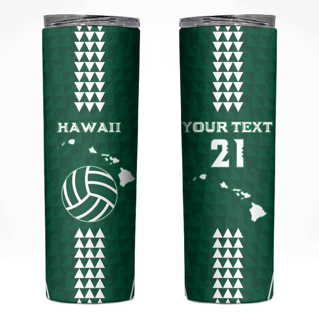 Polynesian Hawaii Volleyball Custom Skinny Tumbler Green Kakau with Map Motif LT9 Green - Polynesian Pride