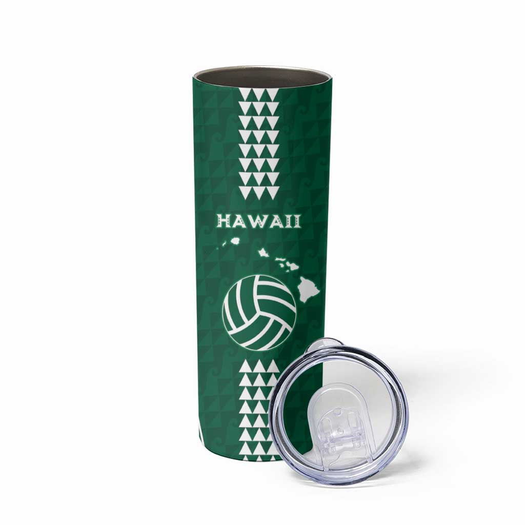 Polynesian Hawaii Volleyball Custom Skinny Tumbler Green Kakau with Map Motif LT9 - Polynesian Pride