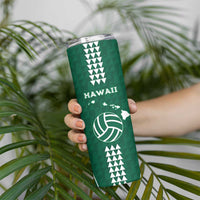 Polynesian Hawaii Volleyball Custom Skinny Tumbler Green Kakau with Map Motif LT9 - Polynesian Pride