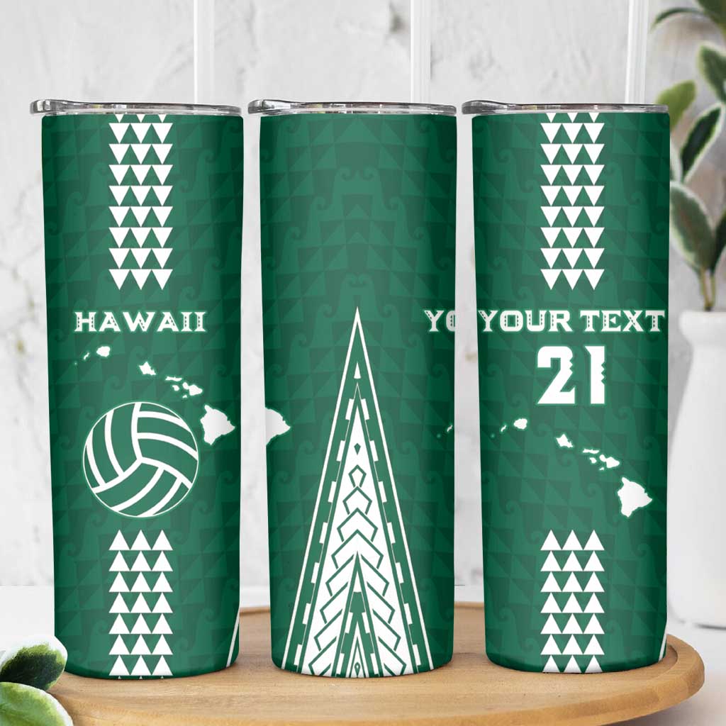 Polynesian Hawaii Volleyball Custom Skinny Tumbler Green Kakau with Map Motif LT9 - Polynesian Pride