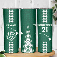 Polynesian Hawaii Volleyball Custom Skinny Tumbler Green Kakau with Map Motif LT9 - Polynesian Pride
