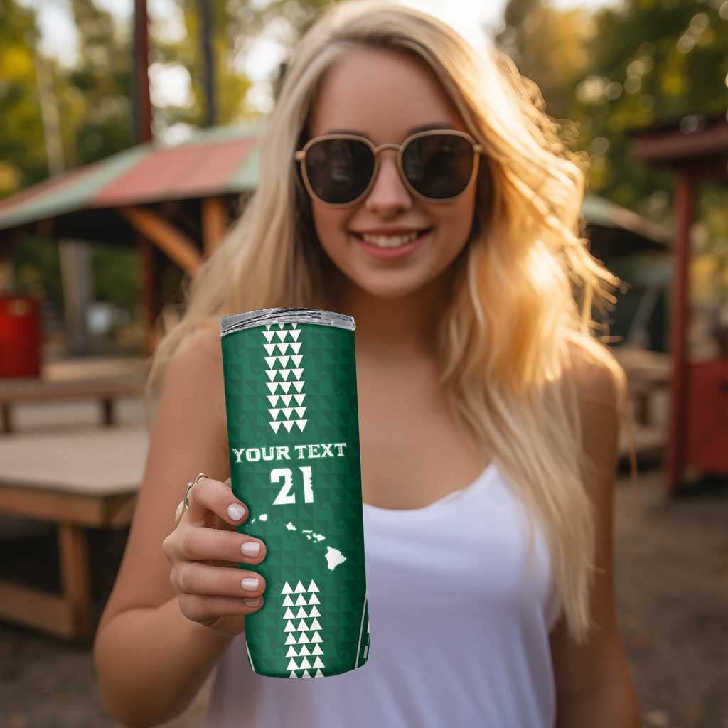 Polynesian Hawaii Volleyball Custom Skinny Tumbler Green Kakau with Map Motif LT9 - Polynesian Pride