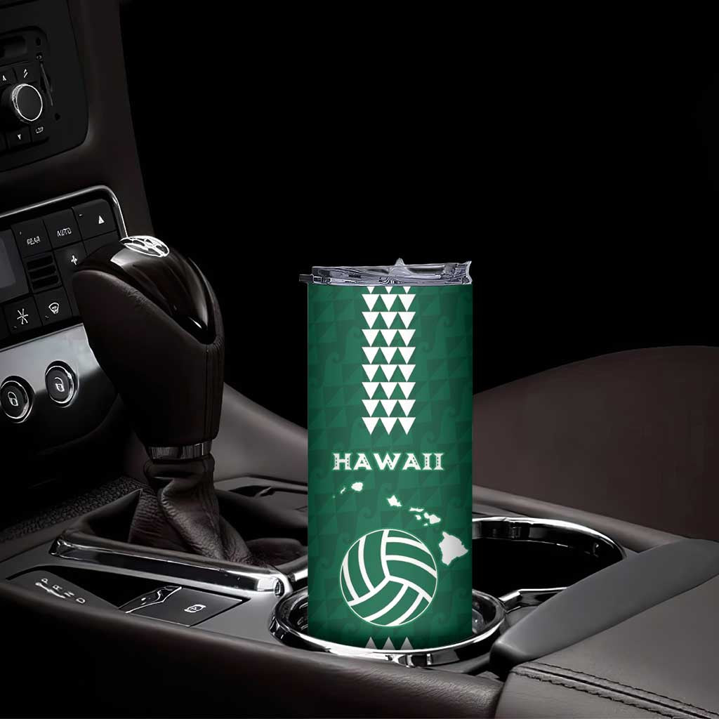 Polynesian Hawaii Volleyball Custom Skinny Tumbler Green Kakau with Map Motif LT9 - Polynesian Pride