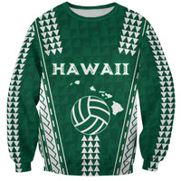Polynesian Hawaii Volleyball Custom Sweatshirt Green Kakau with Map Motif LT9 Unisex Green - Polynesian Pride