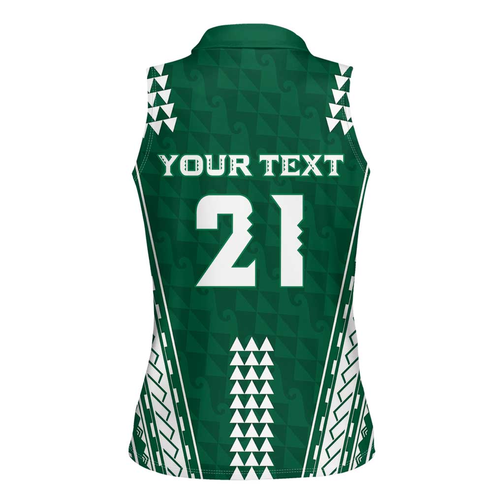 Polynesian Hawaii Volleyball Custom Women Sleeveless Polo Shirt Green Kakau with Map Motif LT9 - Polynesian Pride