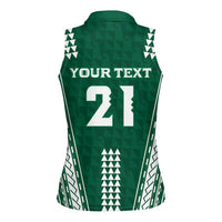 Polynesian Hawaii Volleyball Custom Women Sleeveless Polo Shirt Green Kakau with Map Motif LT9 - Polynesian Pride