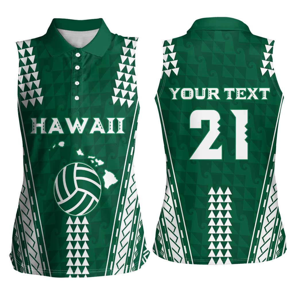 Polynesian Hawaii Volleyball Custom Women Sleeveless Polo Shirt Green Kakau with Map Motif LT9 - Polynesian Pride