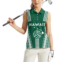 Polynesian Hawaii Volleyball Custom Women Sleeveless Polo Shirt Green Kakau with Map Motif LT9 - Polynesian Pride