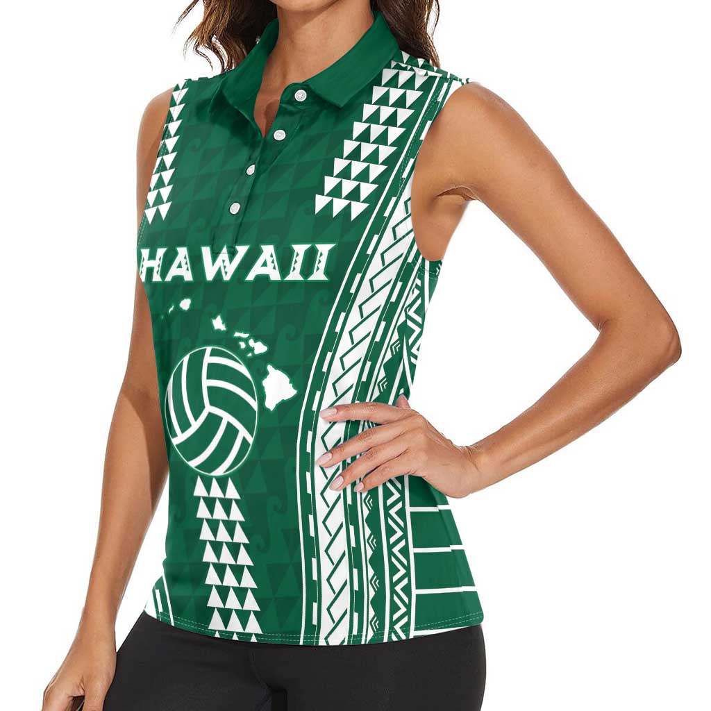 Polynesian Hawaii Volleyball Custom Women Sleeveless Polo Shirt Green Kakau with Map Motif LT9 - Polynesian Pride