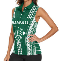 Polynesian Hawaii Volleyball Custom Women Sleeveless Polo Shirt Green Kakau with Map Motif LT9 - Polynesian Pride