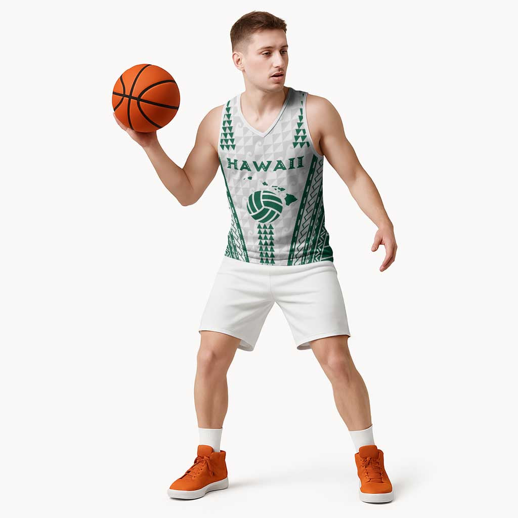 Polynesian Hawaii Volleyball Custom Basketball Jersey White Kakau with Map Motif - Polynesian Pride