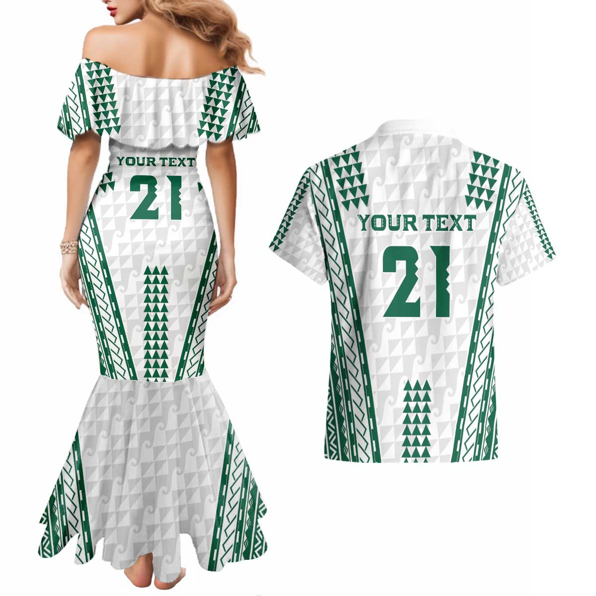 Polynesian Hawaii Volleyball Custom Couples Matching Mermaid Dress and Hawaiian Shirt White Kakau with Map Motif LT9 - Polynesian Pride