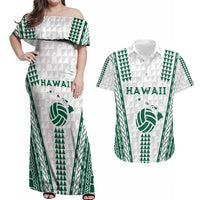 Polynesian Hawaii Volleyball Custom Couples Matching Off Shoulder Maxi Dress and Hawaiian Shirt White Kakau with Map Motif LT9 White - Polynesian Pride