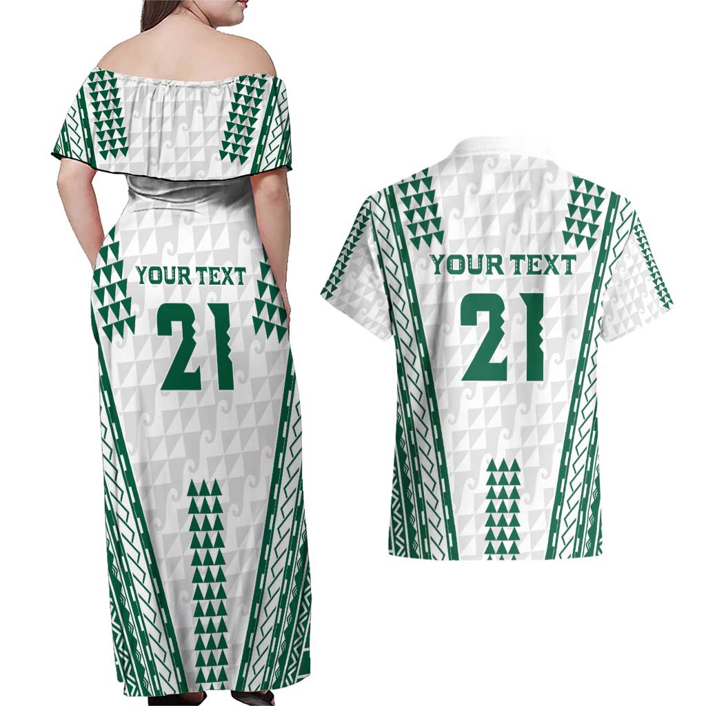 Polynesian Hawaii Volleyball Custom Couples Matching Off Shoulder Maxi Dress and Hawaiian Shirt White Kakau with Map Motif LT9 - Polynesian Pride