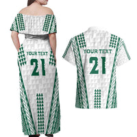 Polynesian Hawaii Volleyball Custom Couples Matching Off Shoulder Maxi Dress and Hawaiian Shirt White Kakau with Map Motif LT9 - Polynesian Pride