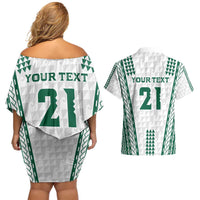 Polynesian Hawaii Volleyball Custom Couples Matching Off Shoulder Short Dress and Hawaiian Shirt White Kakau with Map Motif LT9 - Polynesian Pride