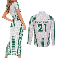 Polynesian Hawaii Volleyball Custom Couples Matching Short Sleeve Bodycon Dress and Long Sleeve Button Shirt White Kakau with Map Motif LT9 - Polynesian Pride