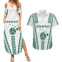 Polynesian Hawaii Volleyball Custom Couples Matching Summer Maxi Dress and Hawaiian Shirt White Kakau with Map Motif LT9 White - Polynesian Pride