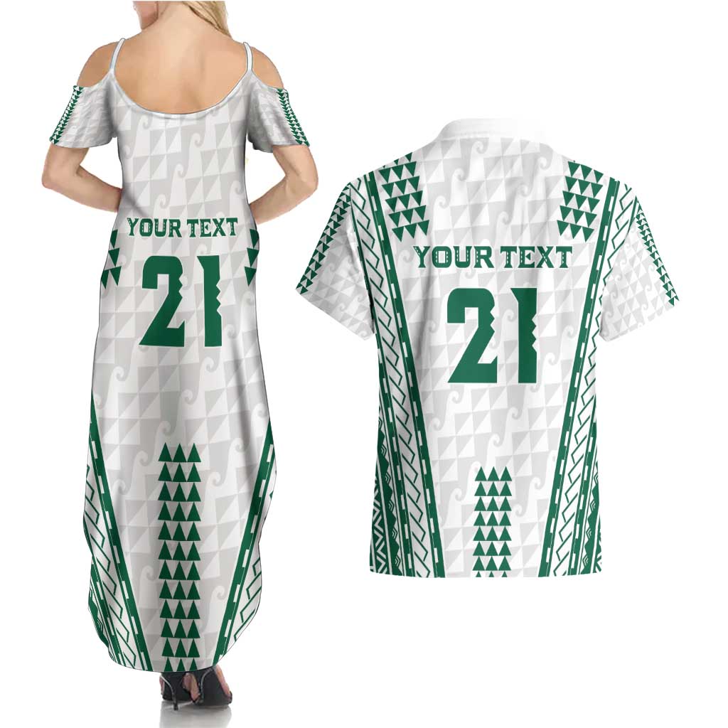 Polynesian Hawaii Volleyball Custom Couples Matching Summer Maxi Dress and Hawaiian Shirt White Kakau with Map Motif LT9 - Polynesian Pride