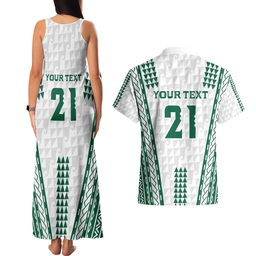 Polynesian Hawaii Volleyball Custom Couples Matching Tank Maxi Dress and Hawaiian Shirt White Kakau with Map Motif LT9 - Polynesian Pride