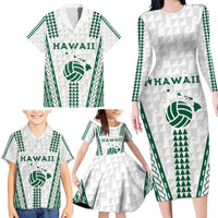 Polynesian Hawaii Volleyball Custom Family Matching Long Sleeve Bodycon Dress and Hawaiian Shirt White Kakau with Map Motif LT9 - Polynesian Pride