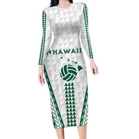 Polynesian Hawaii Volleyball Custom Family Matching Long Sleeve Bodycon Dress and Hawaiian Shirt White Kakau with Map Motif LT9 Mom's Dress White - Polynesian Pride