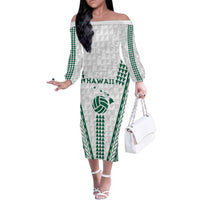 Polynesian Hawaii Volleyball Custom Family Matching Off The Shoulder Long Sleeve Dress and Hawaiian Shirt White Kakau with Map Motif LT9 Mom's Dress White - Polynesian Pride