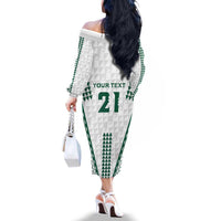 Polynesian Hawaii Volleyball Custom Family Matching Off The Shoulder Long Sleeve Dress and Hawaiian Shirt White Kakau with Map Motif LT9 - Polynesian Pride