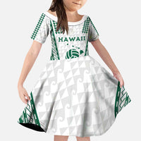 Polynesian Hawaii Volleyball Custom Family Matching Puletasi and Hawaiian Shirt White Kakau with Map Motif LT9 Daughter's Dress White - Polynesian Pride