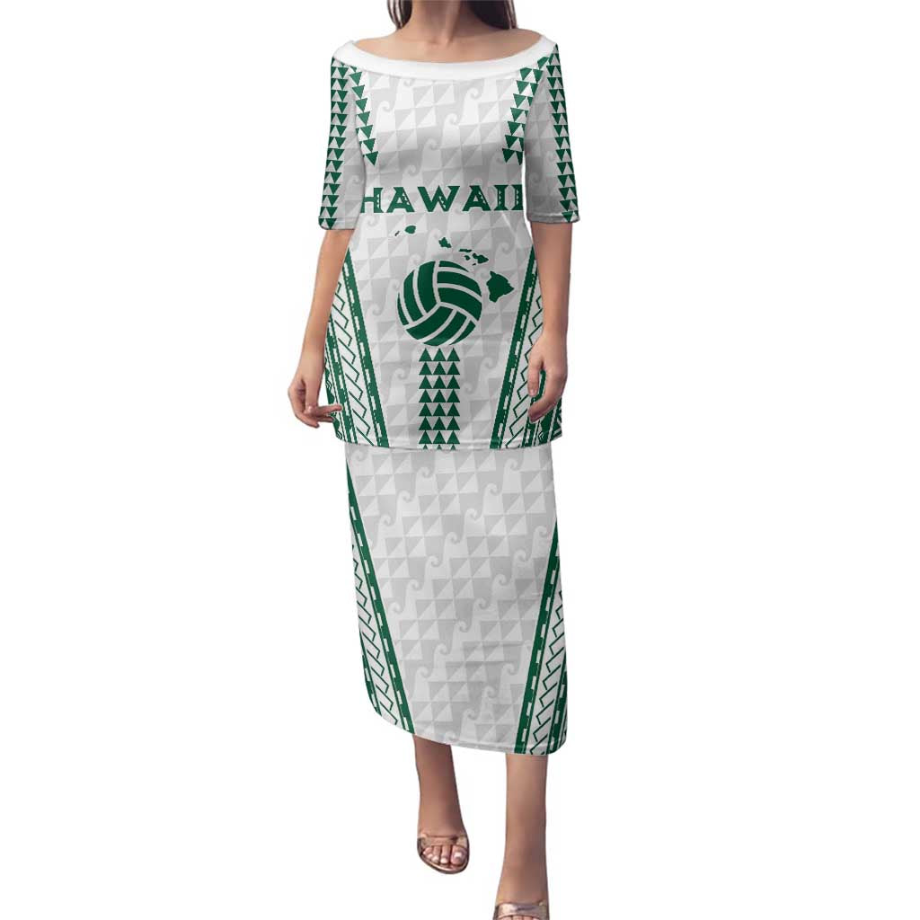 Polynesian Hawaii Volleyball Custom Family Matching Puletasi and Hawaiian Shirt White Kakau with Map Motif LT9 Mom's Dress White - Polynesian Pride