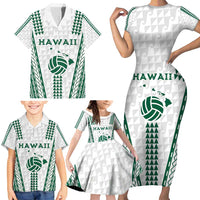 Polynesian Hawaii Volleyball Custom Family Matching Short Sleeve Bodycon Dress and Hawaiian Shirt White Kakau with Map Motif LT9 - Polynesian Pride