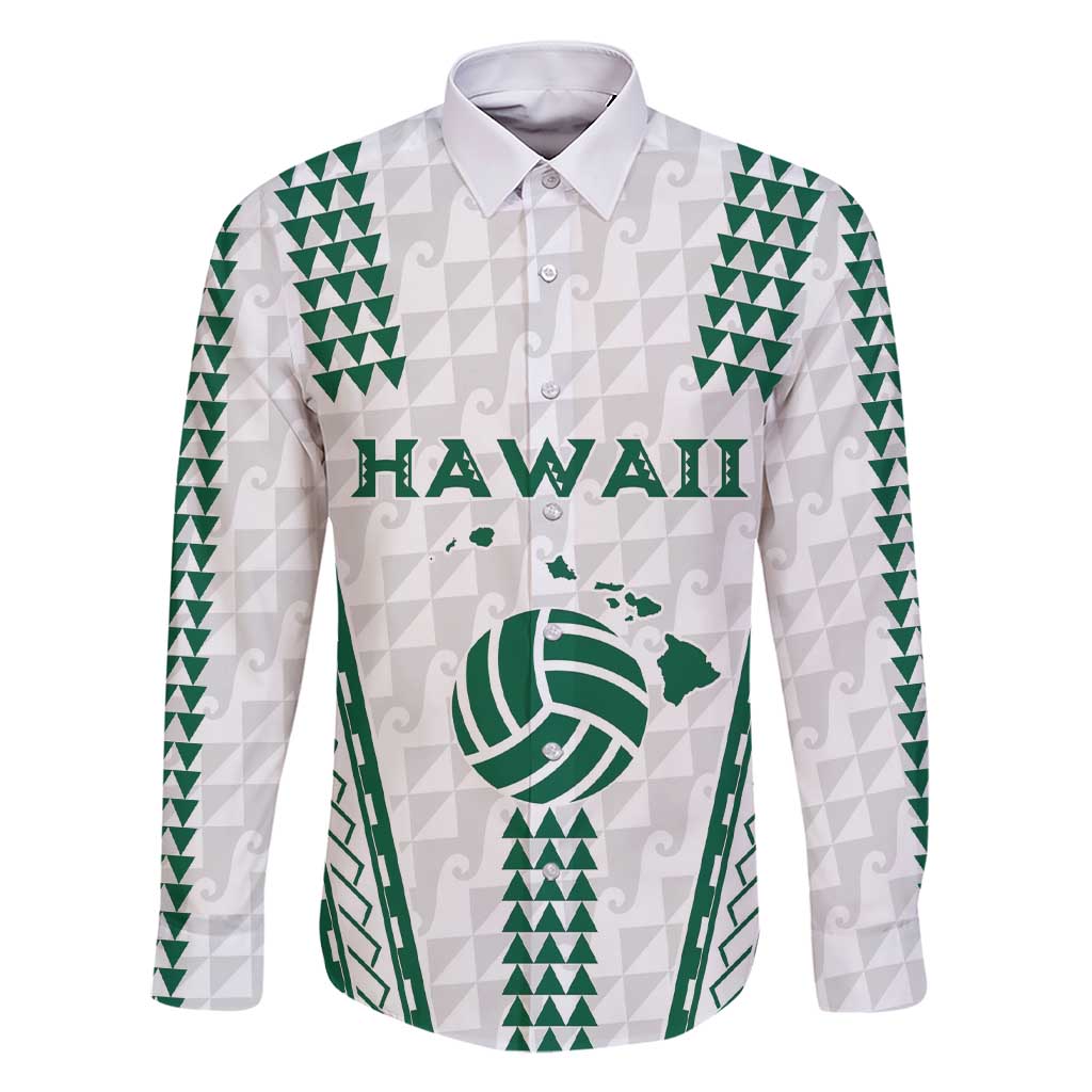 Polynesian Hawaii Volleyball Custom Family Matching Short Sleeve Bodycon Dress and Hawaiian Shirt White Kakau with Map Motif LT9 Dad's Shirt - Long Sleeve White - Polynesian Pride