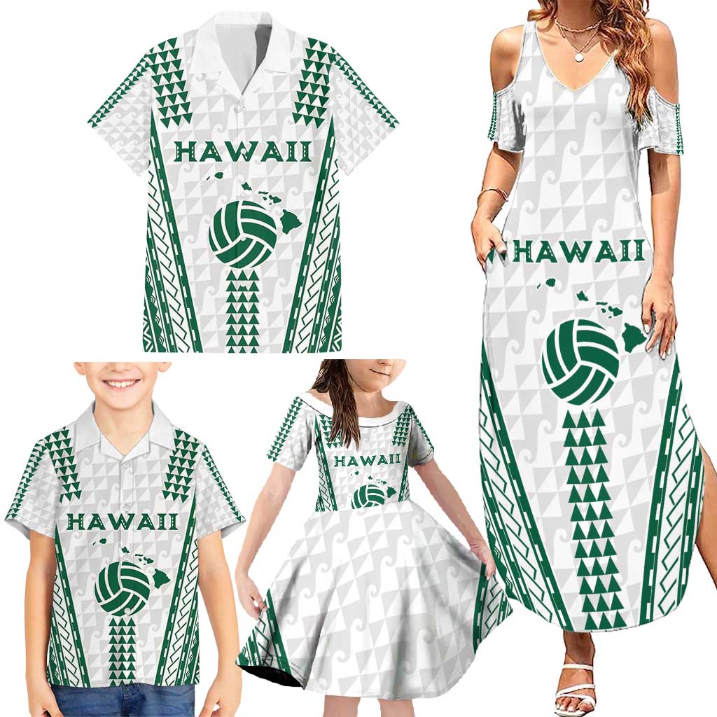 Polynesian Hawaii Volleyball Custom Family Matching Summer Maxi Dress and Hawaiian Shirt White Kakau with Map Motif LT9 - Polynesian Pride