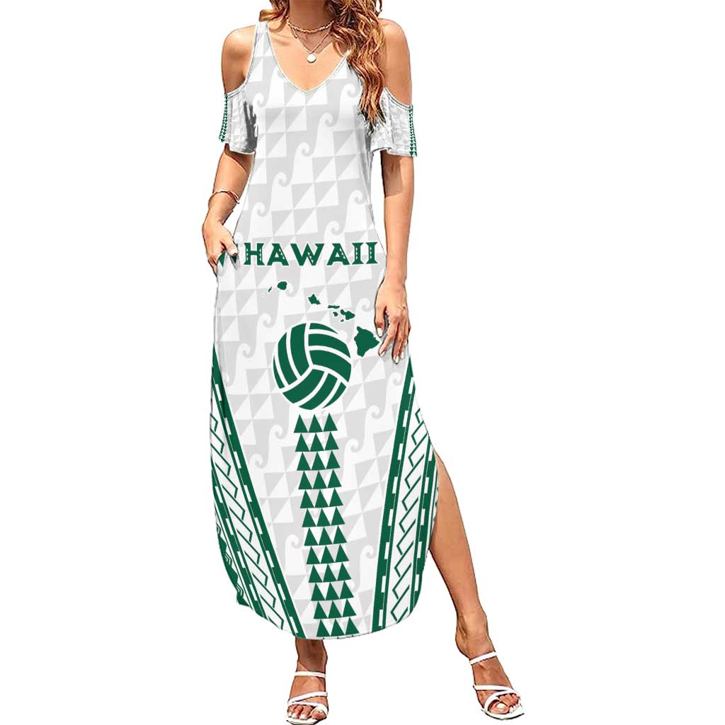 Polynesian Hawaii Volleyball Custom Family Matching Summer Maxi Dress and Hawaiian Shirt White Kakau with Map Motif LT9 Mom's Dress White - Polynesian Pride