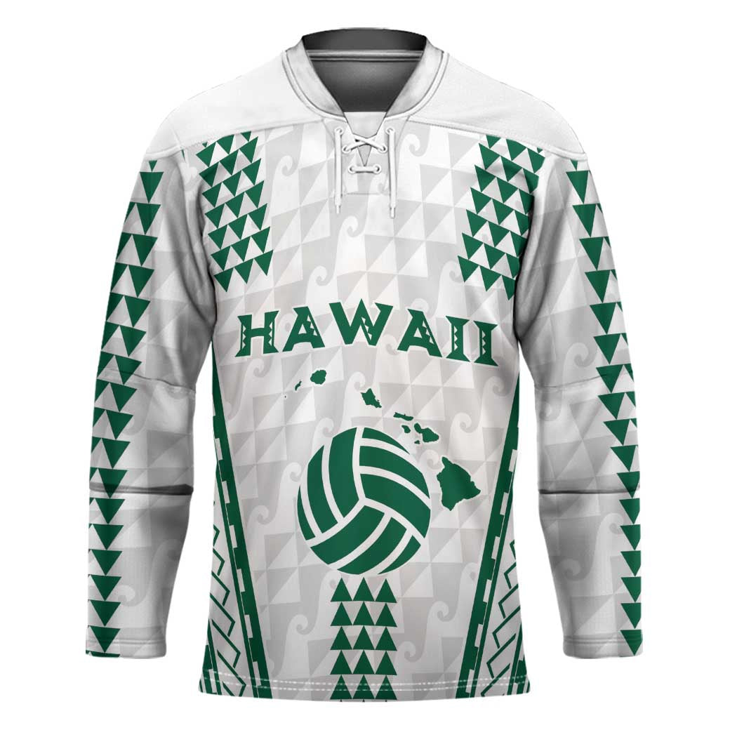 Polynesian Hawaii Volleyball Custom Hockey Jersey White Kakau with Map Motif - Polynesian Pride