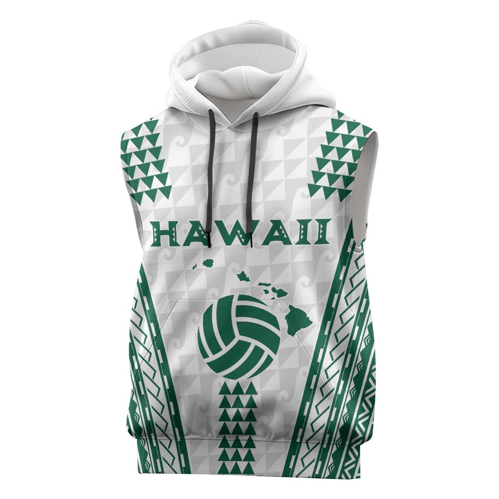 Polynesian Hawaii Volleyball Custom Sleeveless Hoodie White Kakau with Map Motif - Polynesian Pride
