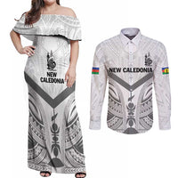 New Caledonia Football Custom Couples Matching Off Shoulder Maxi Dress and Long Sleeve Button Shirt Go Champions Les Cagous LT9 White - Polynesian Pride