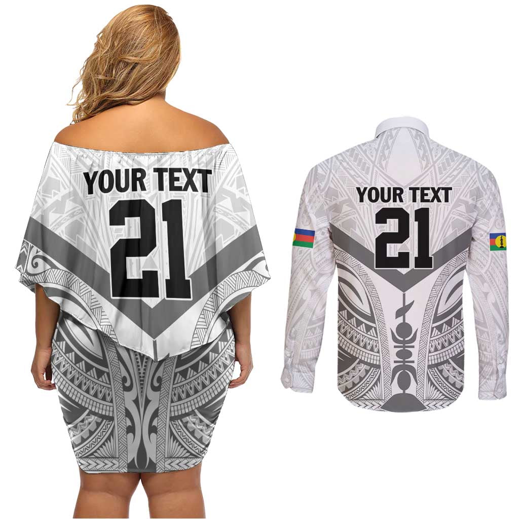 New Caledonia Football Custom Couples Matching Off Shoulder Short Dress and Long Sleeve Button Shirt Go Champions Les Cagous LT9 - Polynesian Pride