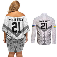 New Caledonia Football Custom Couples Matching Off Shoulder Short Dress and Long Sleeve Button Shirt Go Champions Les Cagous LT9 - Polynesian Pride