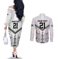 New Caledonia Football Custom Couples Matching Off The Shoulder Long Sleeve Dress and Long Sleeve Button Shirt Go Champions Les Cagous LT9 - Polynesian Pride