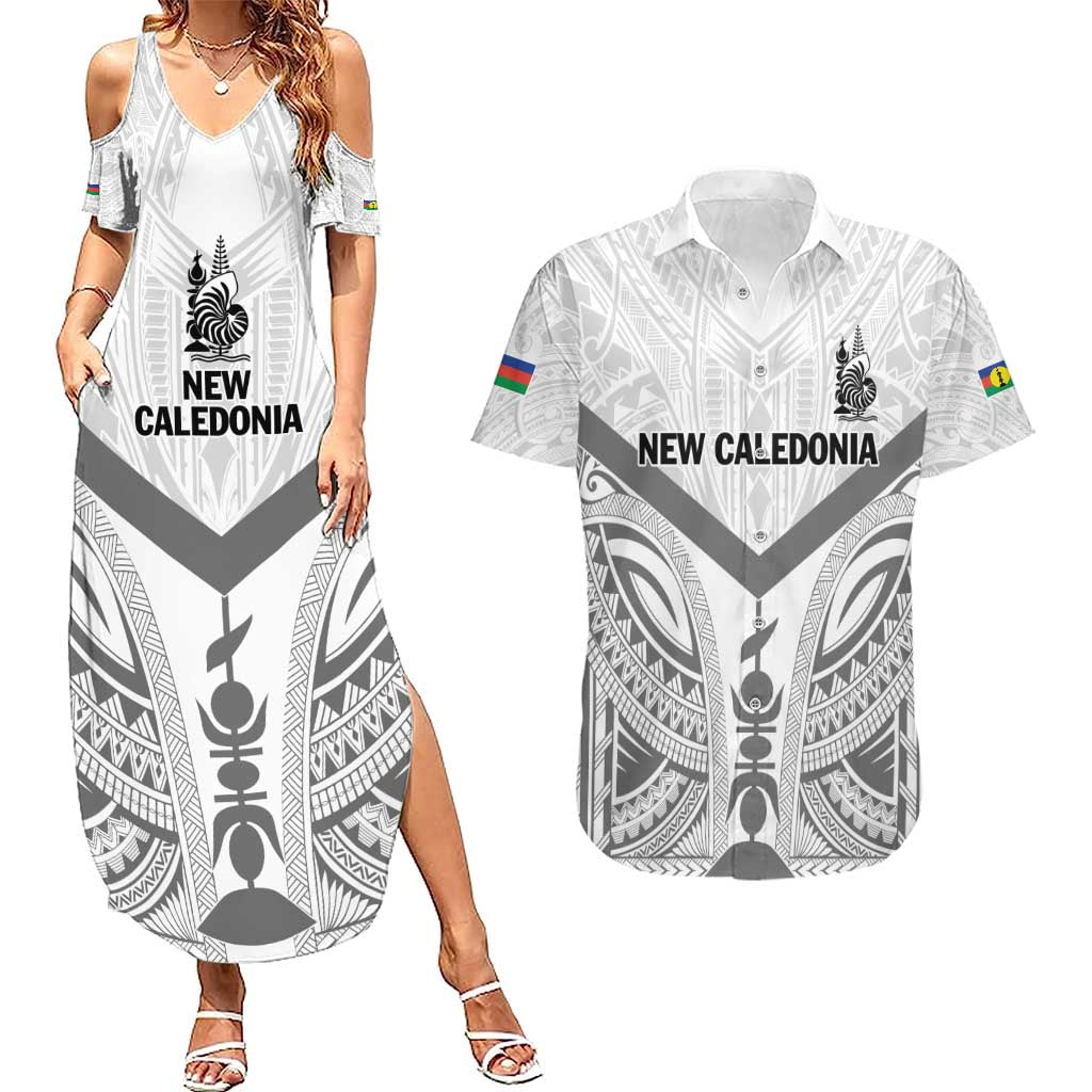 New Caledonia Football Custom Couples Matching Summer Maxi Dress and Hawaiian Shirt Go Champions Les Cagous LT9 White - Polynesian Pride